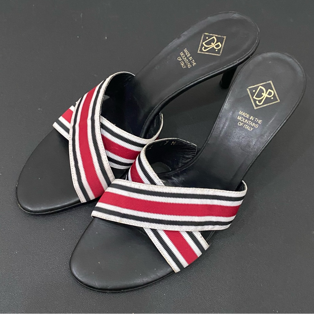 Donald J Pliner Trix Red White Black Criss Cross Bandage Strap Heels Size 7 1/2m